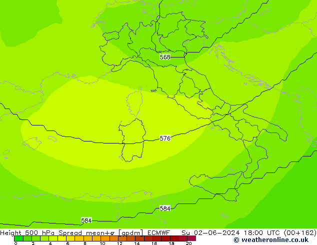 500 hPa Yüksekliği Spread ECMWF Paz 02.06.2024 18 UTC