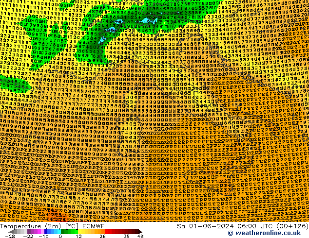 Temperatura (2m) ECMWF sab 01.06.2024 06 UTC