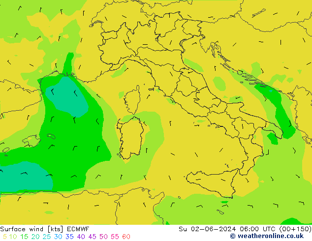 Surface wind ECMWF Su 02.06.2024 06 UTC