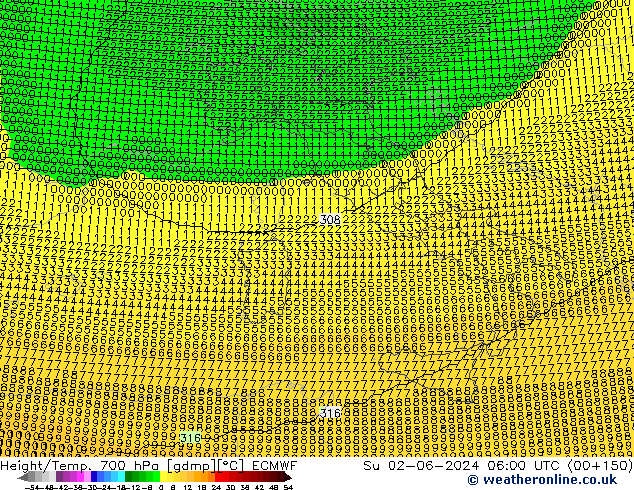 Height/Temp. 700 hPa ECMWF Su 02.06.2024 06 UTC