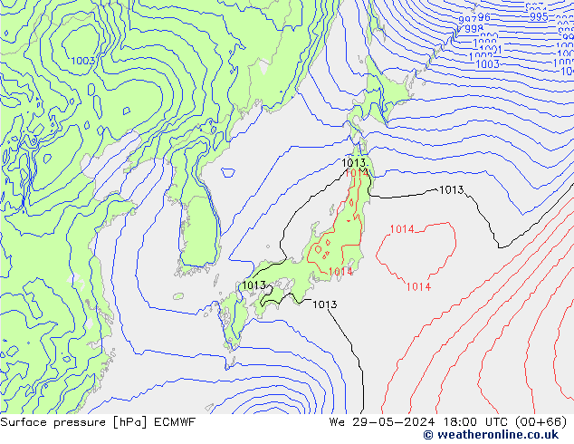 Surface pressure ECMWF We 29.05.2024 18 UTC