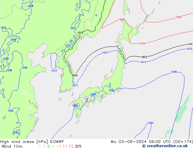 High wind areas ECMWF пн 03.06.2024 06 UTC