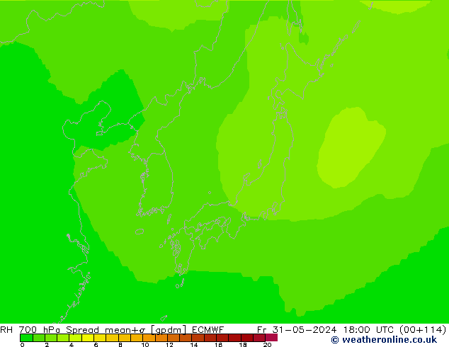 RH 700 hPa Spread ECMWF Sex 31.05.2024 18 UTC