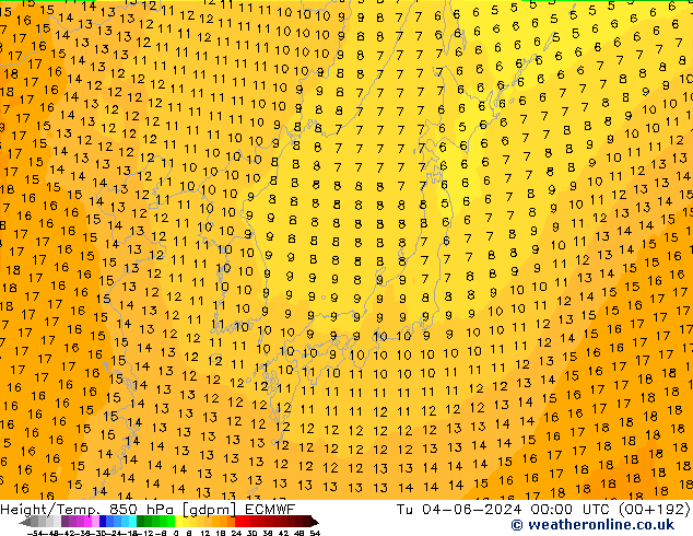 Geop./Temp. 850 hPa ECMWF mar 04.06.2024 00 UTC