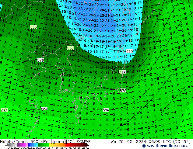 Height/Temp. 500 hPa ECMWF We 29.05.2024 06 UTC