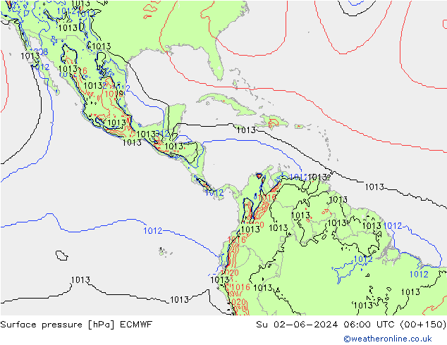 pressão do solo ECMWF Dom 02.06.2024 06 UTC