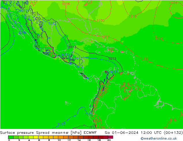 Atmosférický tlak Spread ECMWF So 01.06.2024 12 UTC