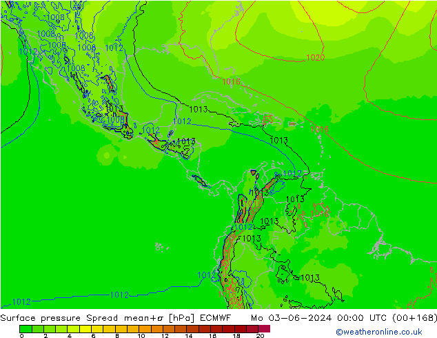 Surface pressure Spread ECMWF Mo 03.06.2024 00 UTC