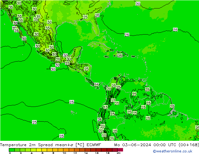 Temperature 2m Spread ECMWF Mo 03.06.2024 00 UTC