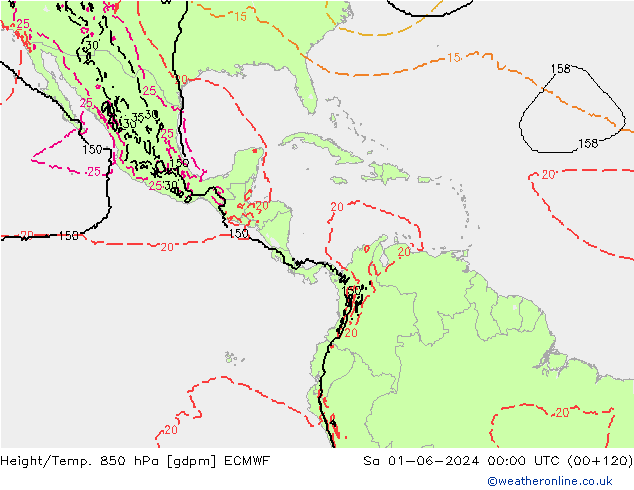 Height/Temp. 850 hPa ECMWF Sa 01.06.2024 00 UTC