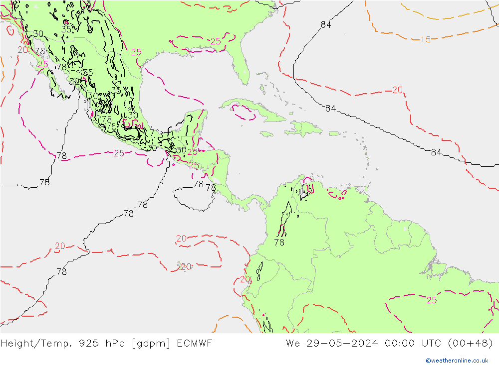 Géop./Temp. 925 hPa ECMWF mer 29.05.2024 00 UTC