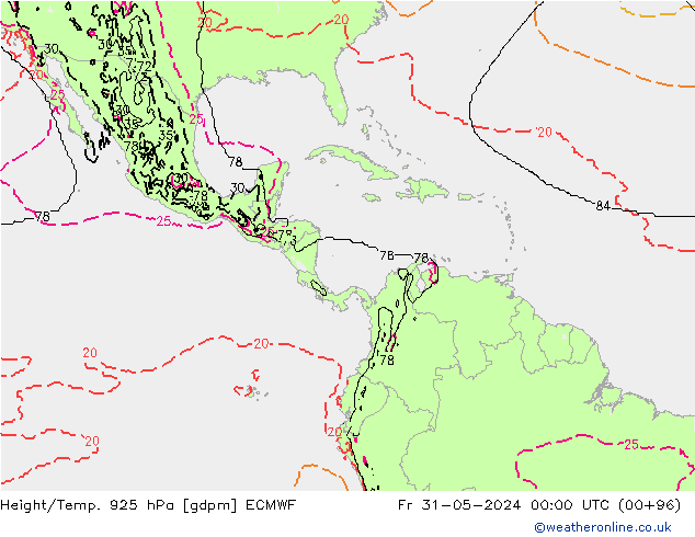 Height/Temp. 925 hPa ECMWF  31.05.2024 00 UTC