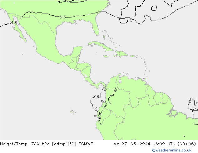 Height/Temp. 700 гПа ECMWF пн 27.05.2024 06 UTC