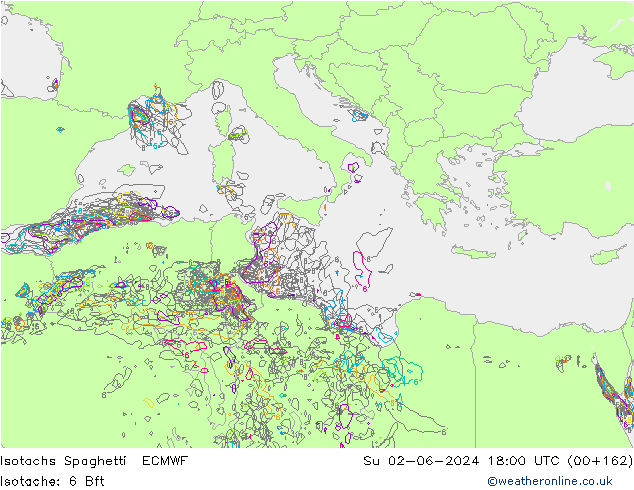 Isotachs Spaghetti ECMWF Su 02.06.2024 18 UTC