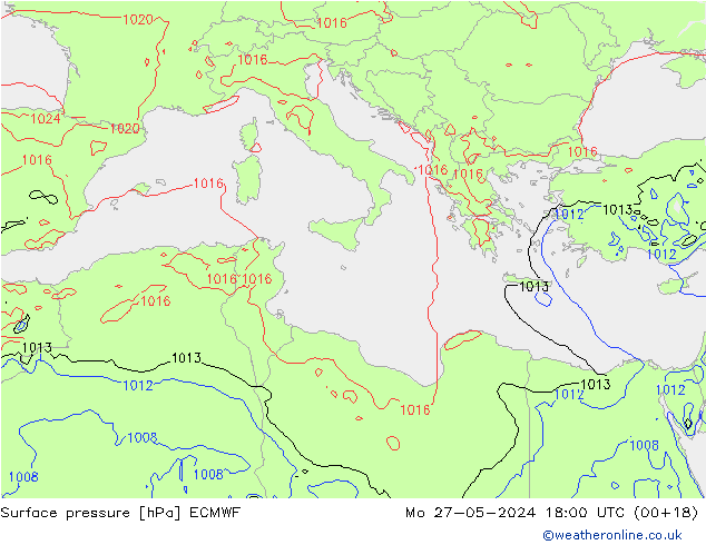 Luchtdruk (Grond) ECMWF ma 27.05.2024 18 UTC