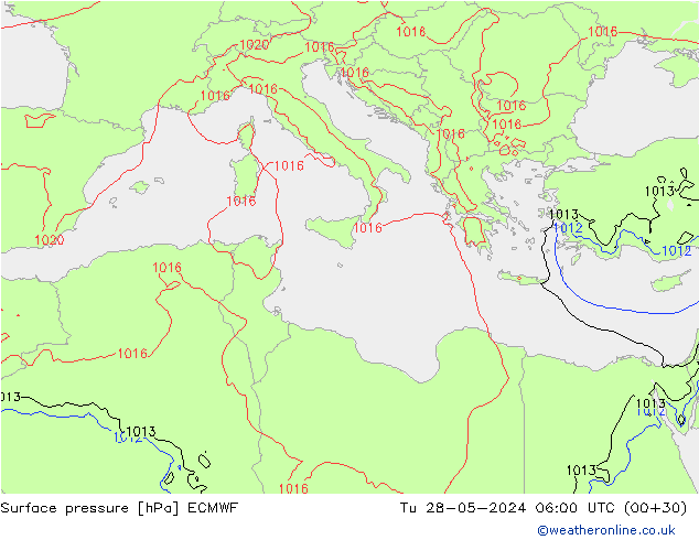 Surface pressure ECMWF Tu 28.05.2024 06 UTC