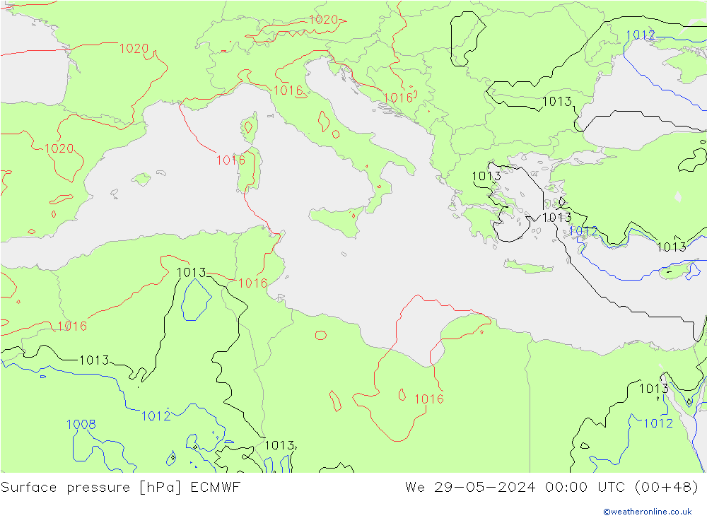 Presión superficial ECMWF mié 29.05.2024 00 UTC