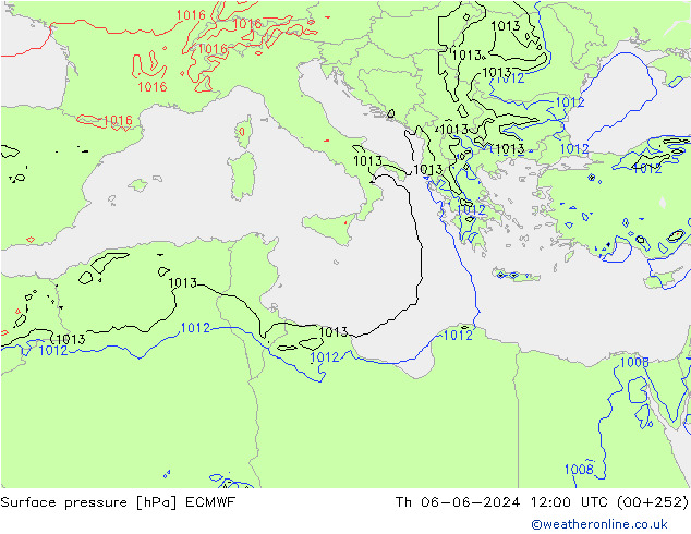 Luchtdruk (Grond) ECMWF do 06.06.2024 12 UTC