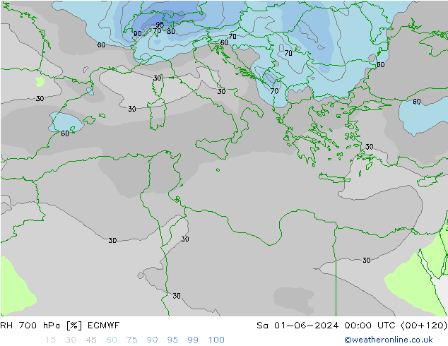 RH 700 hPa ECMWF Sa 01.06.2024 00 UTC