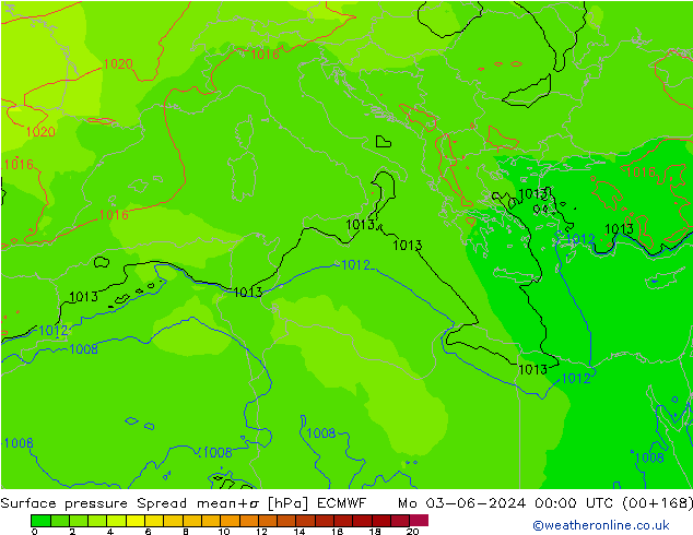 приземное давление Spread ECMWF пн 03.06.2024 00 UTC