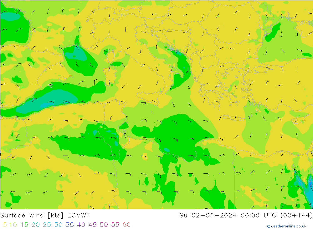 Wind 10 m ECMWF zo 02.06.2024 00 UTC