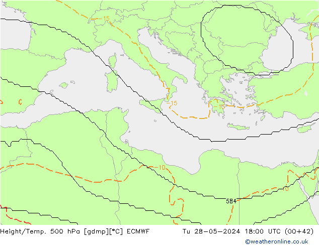 Height/Temp. 500 hPa ECMWF Út 28.05.2024 18 UTC