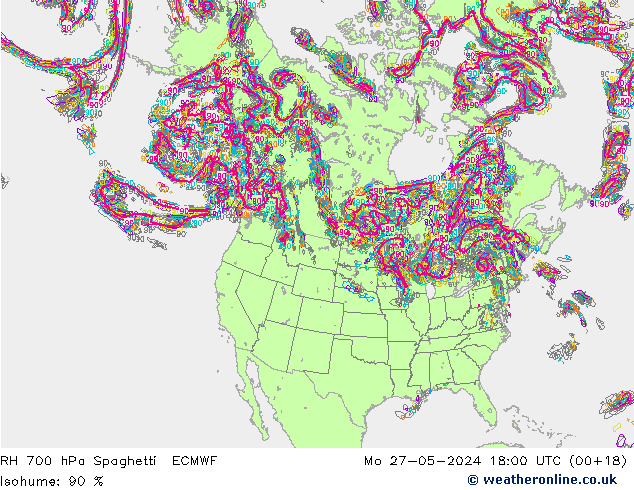 Humedad rel. 700hPa Spaghetti ECMWF lun 27.05.2024 18 UTC