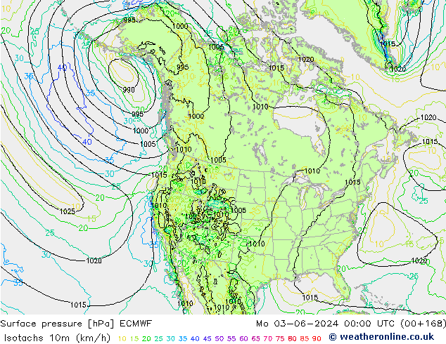 Eşrüzgar Hızları (km/sa) ECMWF Pzt 03.06.2024 00 UTC