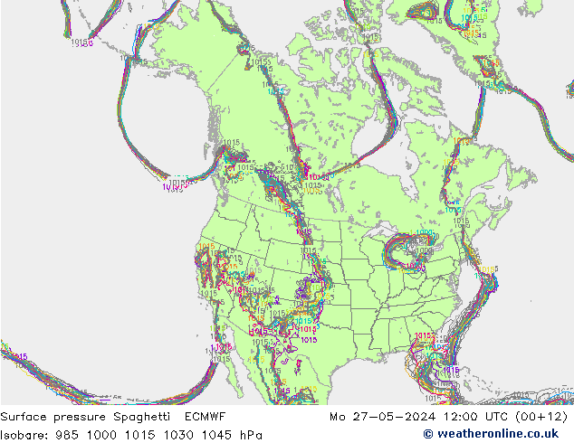 Atmosférický tlak Spaghetti ECMWF Po 27.05.2024 12 UTC