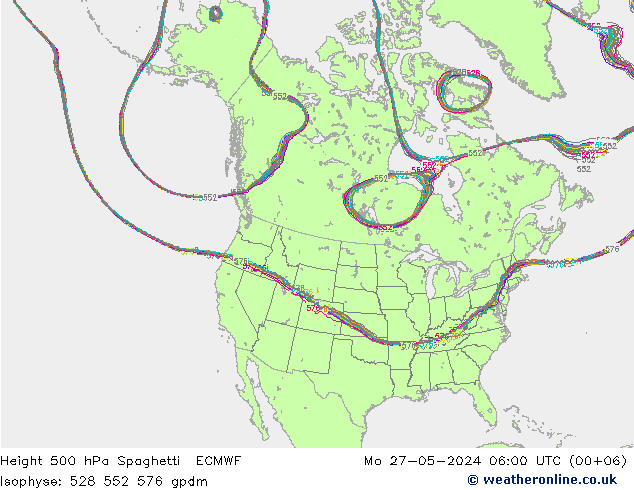 Height 500 hPa Spaghetti ECMWF  27.05.2024 06 UTC