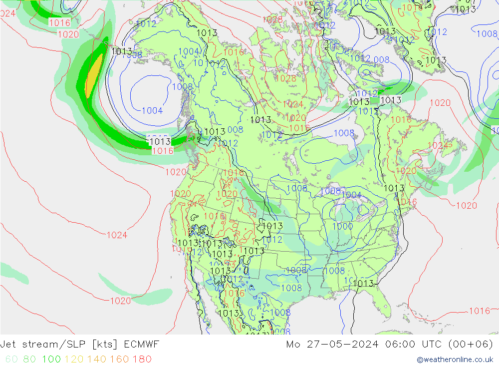 джет/приземное давление ECMWF пн 27.05.2024 06 UTC