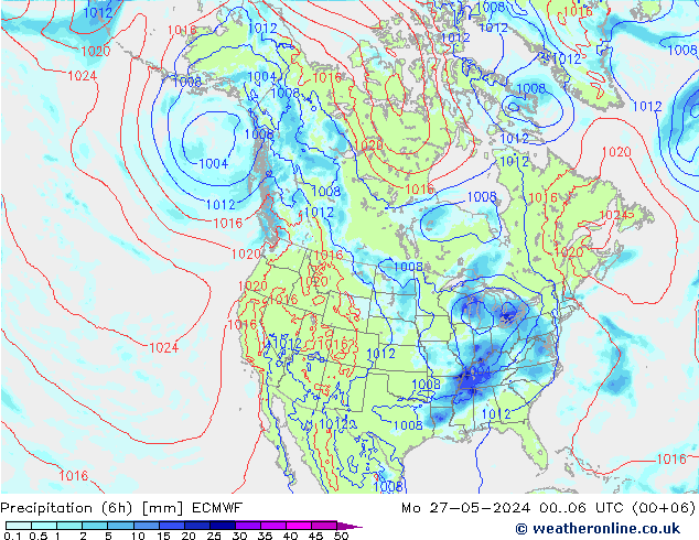 Précipitation (6h) ECMWF lun 27.05.2024 06 UTC