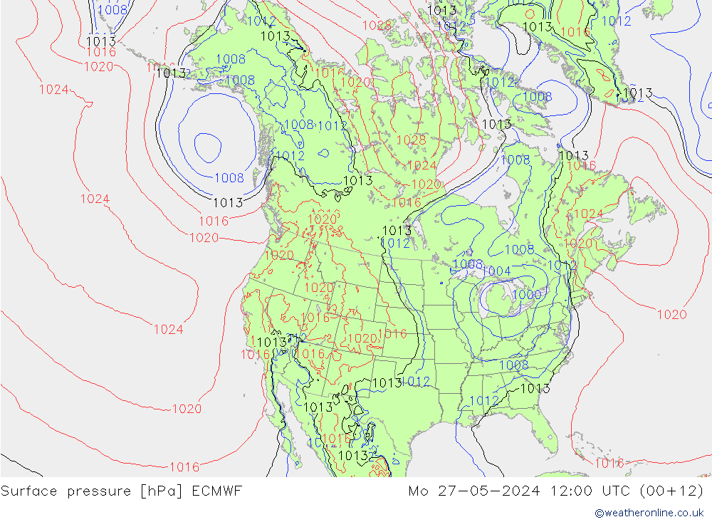 Atmosférický tlak ECMWF Po 27.05.2024 12 UTC