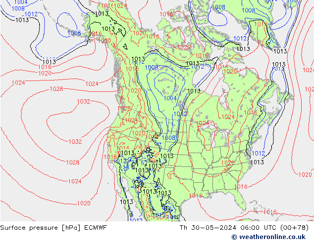 Presión superficial ECMWF jue 30.05.2024 06 UTC