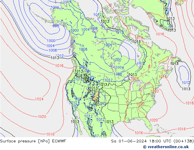 Presión superficial ECMWF sáb 01.06.2024 18 UTC