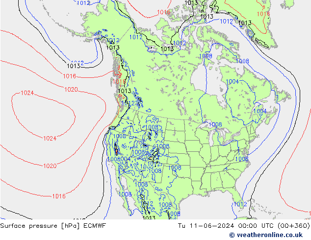 Surface pressure ECMWF Tu 11.06.2024 00 UTC