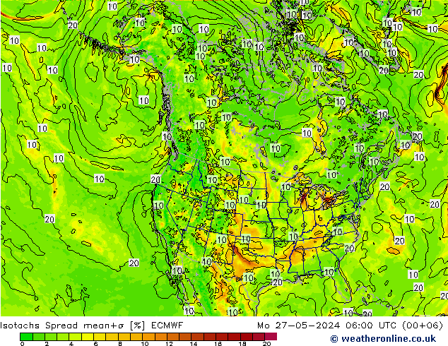 Izotacha Spread ECMWF pon. 27.05.2024 06 UTC