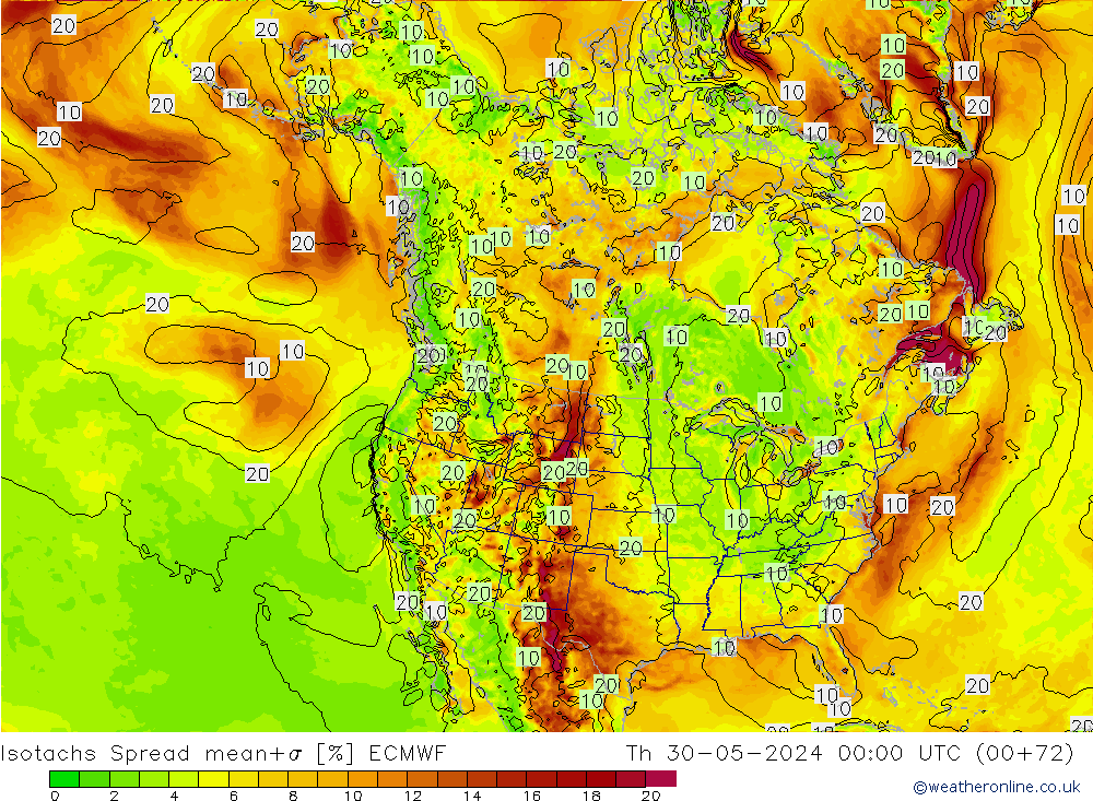 Isotachs Spread ECMWF чт 30.05.2024 00 UTC