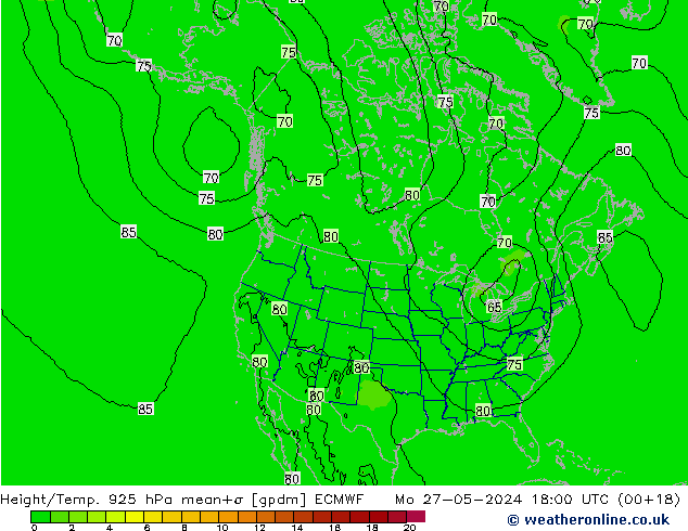 Geop./Temp. 925 hPa ECMWF lun 27.05.2024 18 UTC