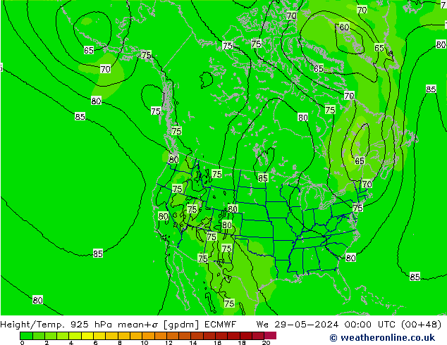 Hoogte/Temp. 925 hPa ECMWF wo 29.05.2024 00 UTC