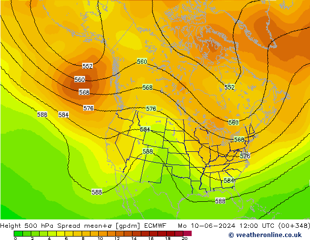 Height 500 hPa Spread ECMWF Seg 10.06.2024 12 UTC