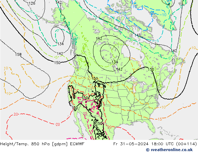 Height/Temp. 850 hPa ECMWF Sex 31.05.2024 18 UTC