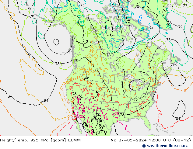 Geop./Temp. 925 hPa ECMWF lun 27.05.2024 12 UTC