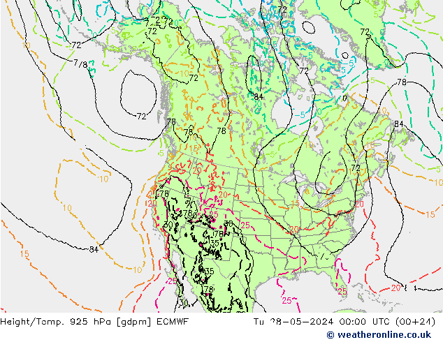 Height/Temp. 925 hPa ECMWF Tu 28.05.2024 00 UTC