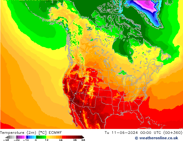 Temperatura (2m) ECMWF Ter 11.06.2024 00 UTC