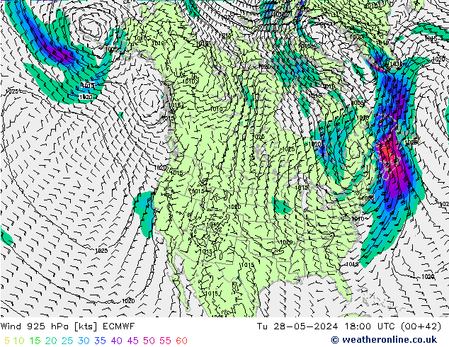 Vent 925 hPa ECMWF mar 28.05.2024 18 UTC