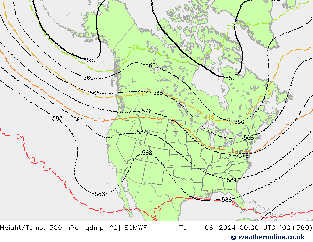 Height/Temp. 500 hPa ECMWF wto. 11.06.2024 00 UTC