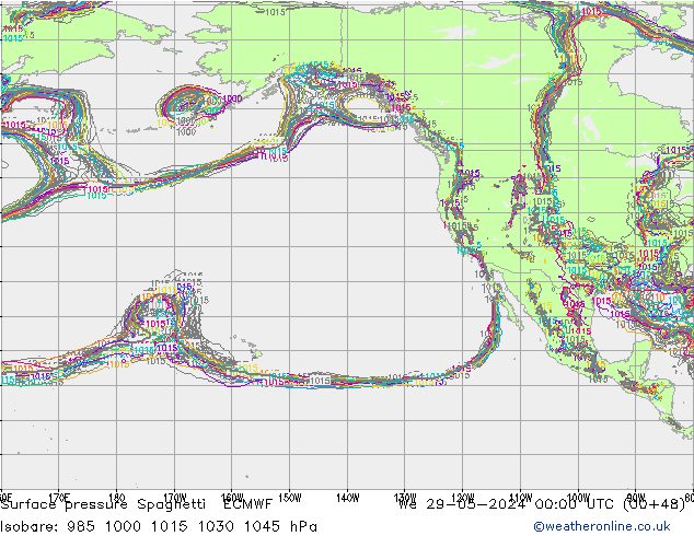 Surface pressure Spaghetti ECMWF We 29.05.2024 00 UTC