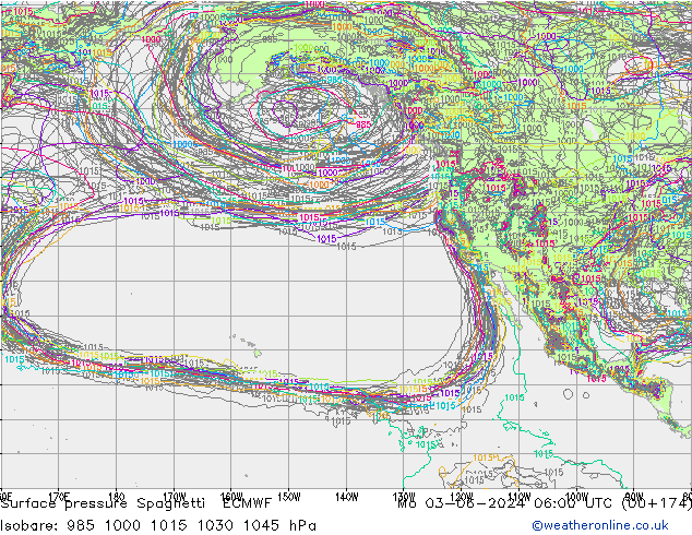 Surface pressure Spaghetti ECMWF Mo 03.06.2024 06 UTC