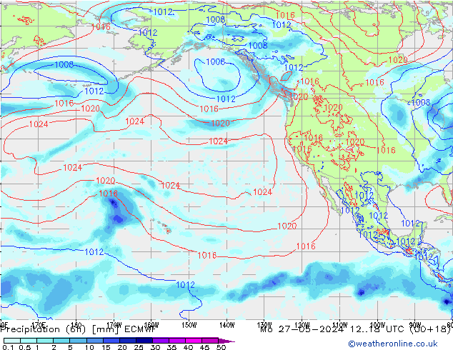 Precipitation (6h) ECMWF Mo 27.05.2024 18 UTC